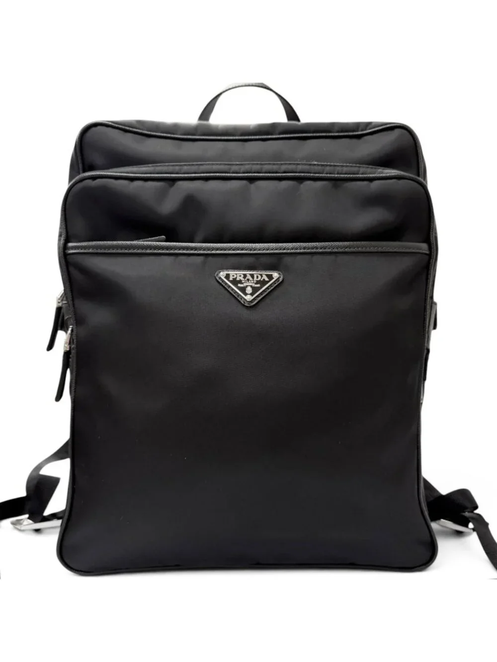 Prada Triangle Logo Re-Nylon Saffiano Leather Backpack with Day Pack Black